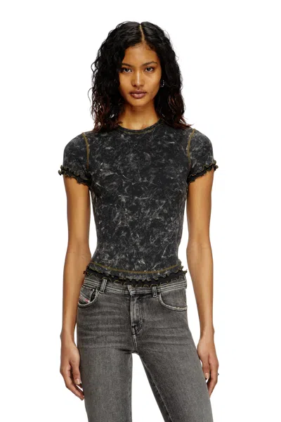 Diesel Marbled T-shirt With Ruffled Trims In Black
