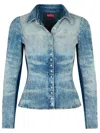 Diesel Shirt In Distressed Honeycomb Denim In Blue