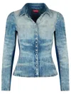 Diesel Shirt In Distressed Honeycomb Denim In Blue