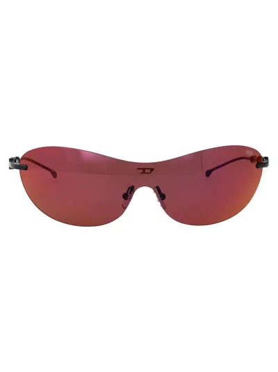 Diesel Matte Black Metal Sunglasses In Red