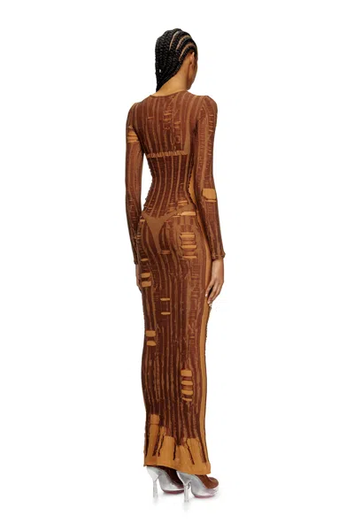 Diesel Maxi Dress In Distressed Second-skin Knit In Brown