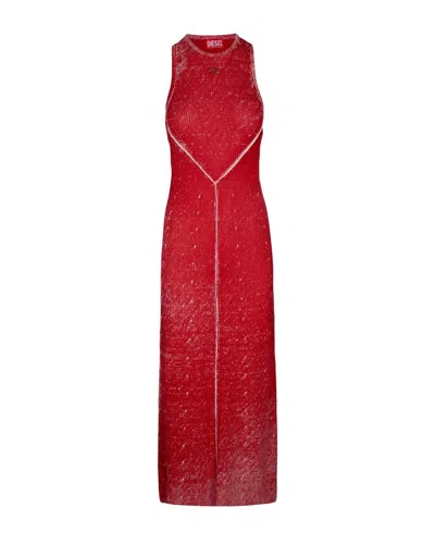 Diesel Maxi Dress With Racerback And Ribbed Texture In Burgundy