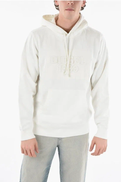 Diesel Maxi Frontal Logo Hoodie With Patch Pocket In White