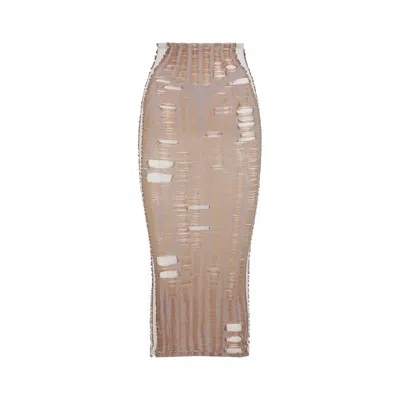 Diesel Maxi Skirt With Intricate Cut-outs And Layered Effect In Brown