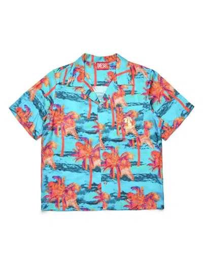 Diesel Kids' Camicia Bowling In Viscosa Allover Hawaii In Multicolor
