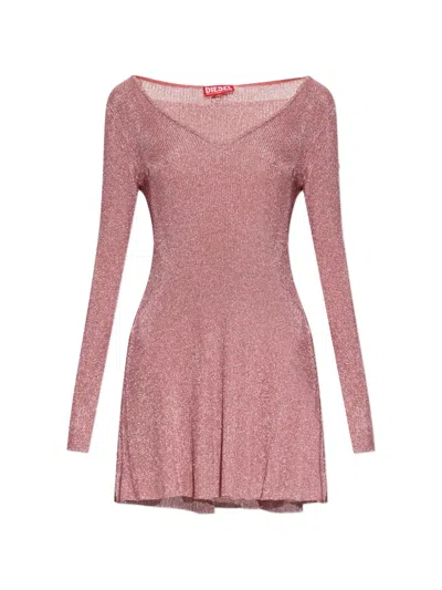 Diesel M-dalila V-neck Long-sleeved Mini Dress In Pink