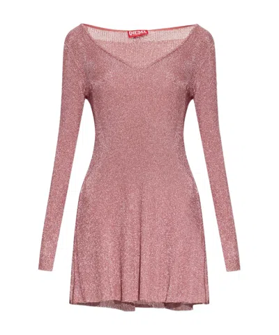 Diesel M-dalila V-neck Long-sleeved Mini Dress In Pink