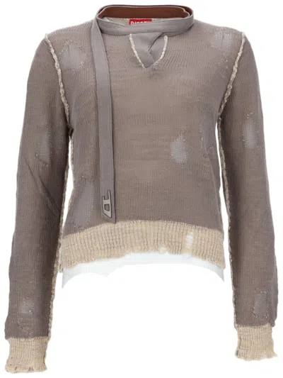 Diesel M-dracarina Cropped Frayed Cotton Sweater In Neutral