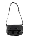 Diesel 1dr Black Shoulder Bag With Oval D Patch In Leather Woman