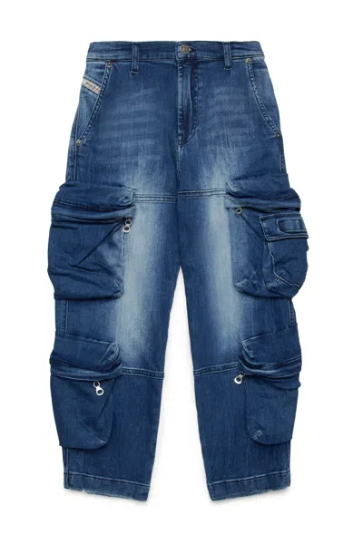 Diesel Kids' Jeans Straight Blu Medio Con Strappi In Blue
