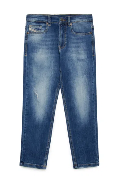 Diesel Kids' Jeans Tapered Blu Medio Con Strappi In Blue