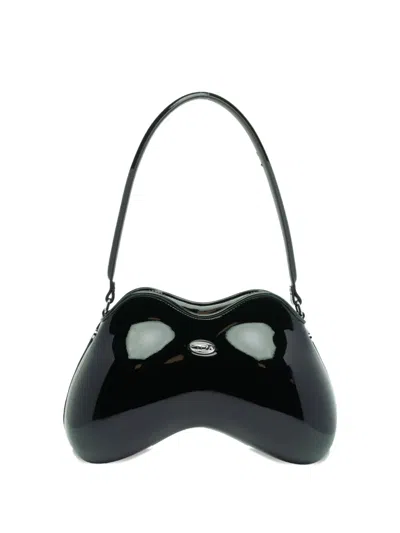 Diesel Medium Double-d Curved Shoulder Bag In Black