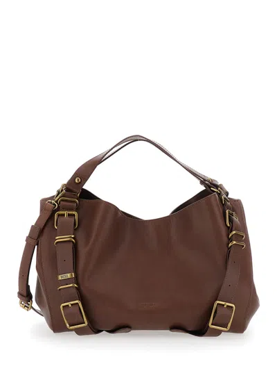 Diesel Medium Top-handle Shoulder Handbag With Metal Details And Logo In Brown