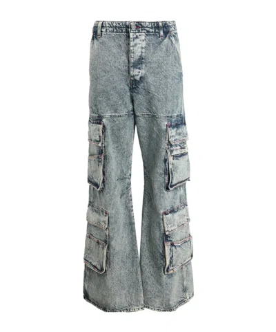 Diesel Mediumblue Denim Cargo Pants In Blue