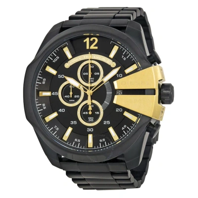 Diesel Mega Chief Chronograph Black Dial Men's Watch Dz4338 In Black / Gold Tone