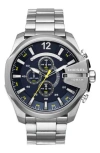 Diesel Mega Chief Chronograph Bracelet Watch, 51mm X 59mm In Silver