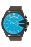 Diesel Mega Chief Leather Strap Chronograph Watch, 45mm In Black