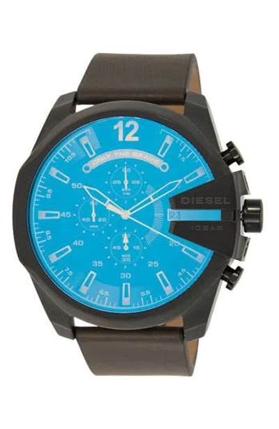 Diesel Mega Chief Leather Strap Chronograph Watch, 45mm In Black