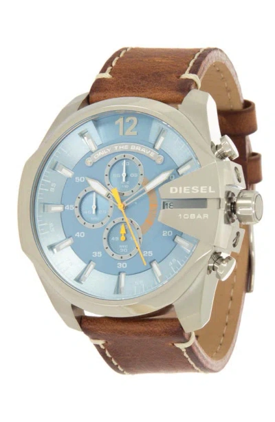 Diesel ® Mega Chief Leather Strap Watch, 51mm In Brown