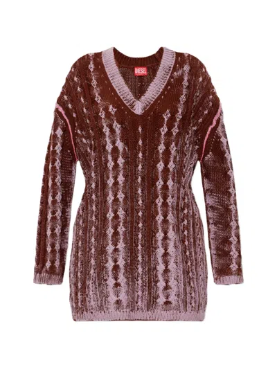 Diesel M-elga Cable-knit Diamond-pattern Sweater In Brown
