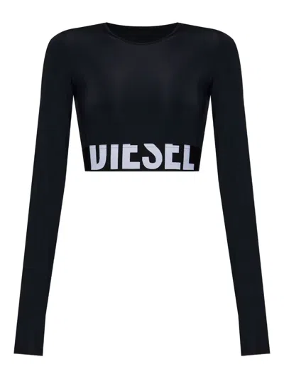 Diesel Long-sleeved Cropped T-shirt In Black