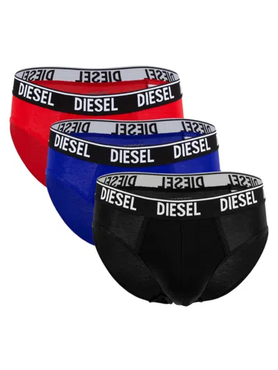 Diesel Men's 3-pack Umbr Andre Logo Briefs In Blue Red