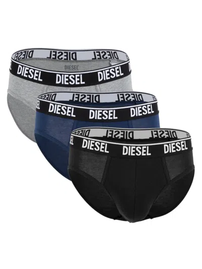 Diesel Men's 3-pack Umbr Andre Logo Briefs In Grey Blue