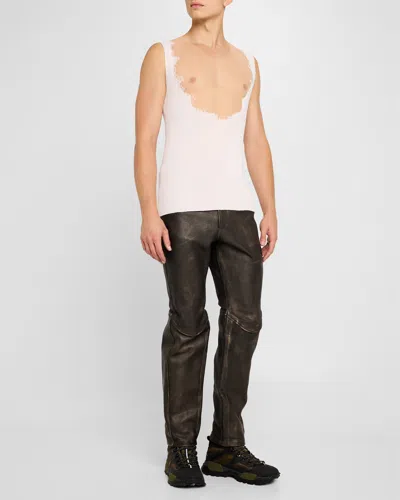 Diesel Men's 5-pocket Leather Biker Pants In Deep/black