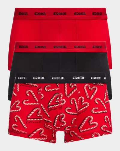 Diesel Men & Apos;s Damien Holiday Cotton Stretch 3-pack Boxer Briefs In Multi