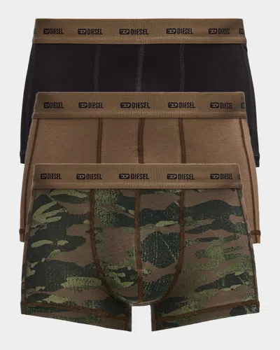 Diesel Men & Apos;s Damien Logo Waistband 3-pack Boxer Briefs In Brown