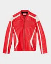 Diesel Colour-block Leather Biker Jacket In Red