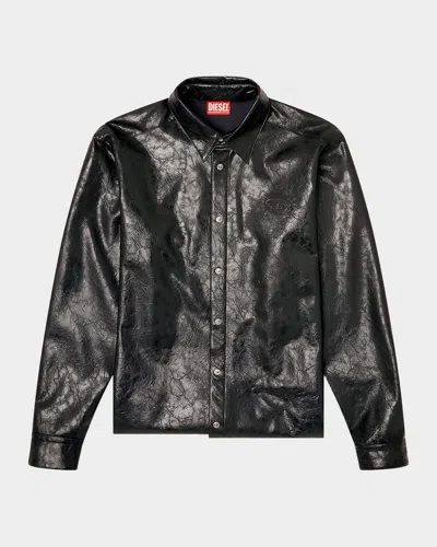 Diesel Vintage Leather Effect Textured Shirt In Black