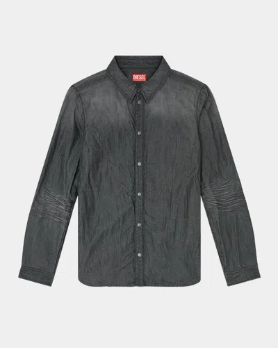Diesel Men & Apos;s Synar Washed Denim Button-front Shirt In Black