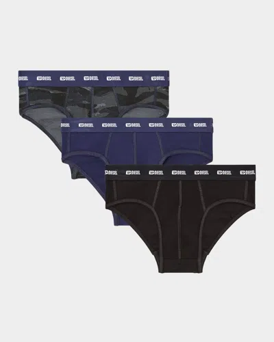 Diesel Men's Andre Logo Waistband 3-pack Boxer Briefs In Blue