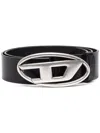 Diesel Black Belt With Oval D Logo Buckle Closure In Leather Man In Multicolor