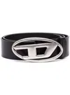 Diesel Black Belt With Oval D Logo Buckle Closure In Leather Man