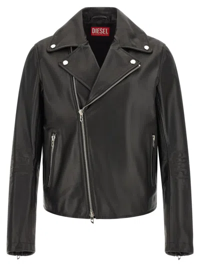 Diesel L-eo-wrd Leather Jacket In Black