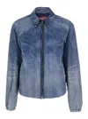 Diesel Men Blue Jacket With Classic Collar And Distressed Effect In Fabric Man In Black