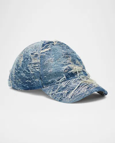 DIESEL MEN'S C-ASSIDY DISTRESSED DENIM BASEBALL CAP