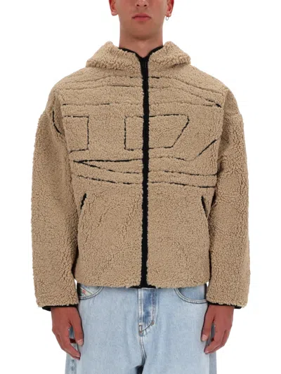 Diesel S-zat Teddy-bear Textured Zip-through Knit In Brown