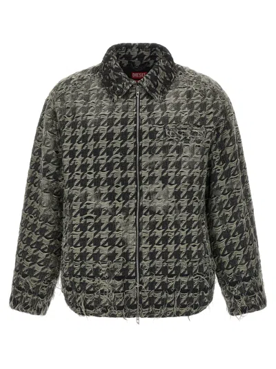 Diesel Jacket In Houndstooth-weave Denim In Black