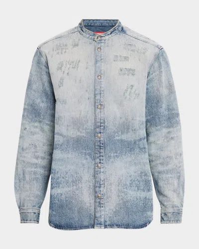DIESEL MEN'S D-SIMP BAND-COLLAR DENIM SNAP-FRONT SHIRT