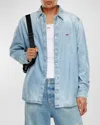Diesel D-simply Logo-embroidered Denim Shirt In Blue