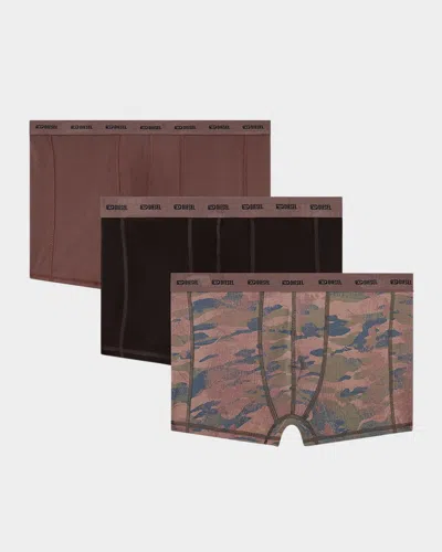 Diesel Men's Damien Logo Waistband 3-pack Boxer Briefs In Brown