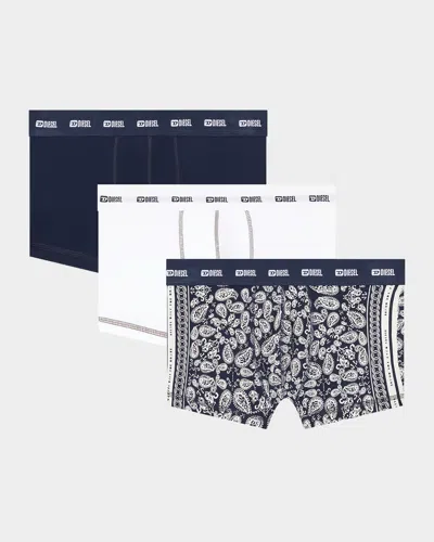 Diesel Men's Damien Logo Waistband 3-pack Boxer Briefs In Multi