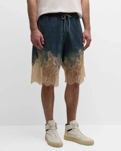 Diesel Men's Denim And Lace Drawstring Shorts