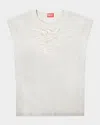 Diesel Crew Neck Distressed Sleeveless Vest In Pale/grey