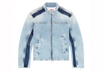 Pre-owned Diesel Men's  Dmarges1 Twotone Denim Zipped Jacket In Light Blue