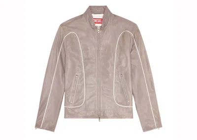 Pre-owned Diesel Men's  Lkrix Leather Biker Jacket With Piping In Light Grey
