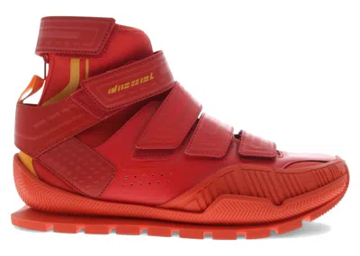 Pre-owned Diesel Men's  Pendhio Sock Sneakers In Red Alert/blazing Orange